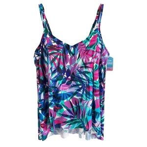 Swim Solutions Hi-Low Multicolored Tankini Top Size 22W NWT